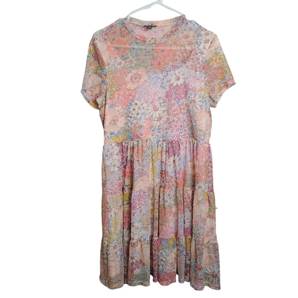 Fairy Floral Mini Tier Lily Rose Mesh Romantic Dainty Coquette Dress Size L - Picture 1 of 7